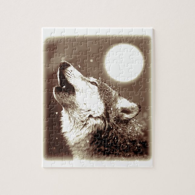 Sepia Wolf & Moon Puzzle (Vertikal)