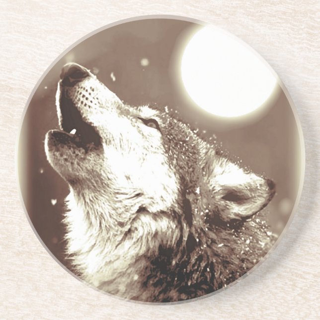 Sepia Wolf & Moon Untersetzer (Vorne)
