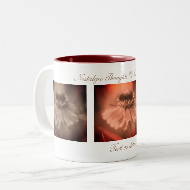 Sepia Zinnia Blume Einfachere Zeiten Inspiration Zweifarbige Tasse (Vorderseite Links)