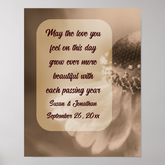 Sepia Zinnia Blume Personalisiert Wedding Poster (Vorne)