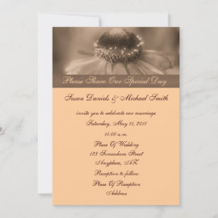 Sepia-Zinnien-Blumenhochzeit Einladung
