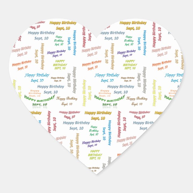 September, 10 Geburtstag Herz-Aufkleber (Vorderseite)