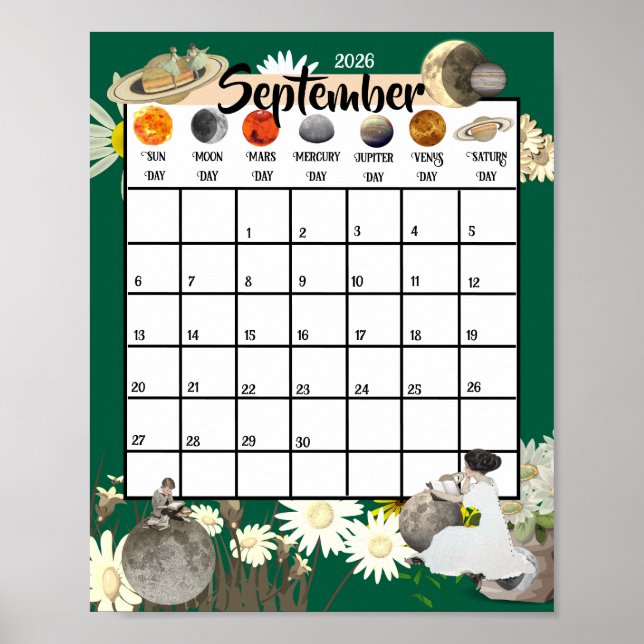 September 2026 Monatskalender Astrologisch    Poster (Vorne)