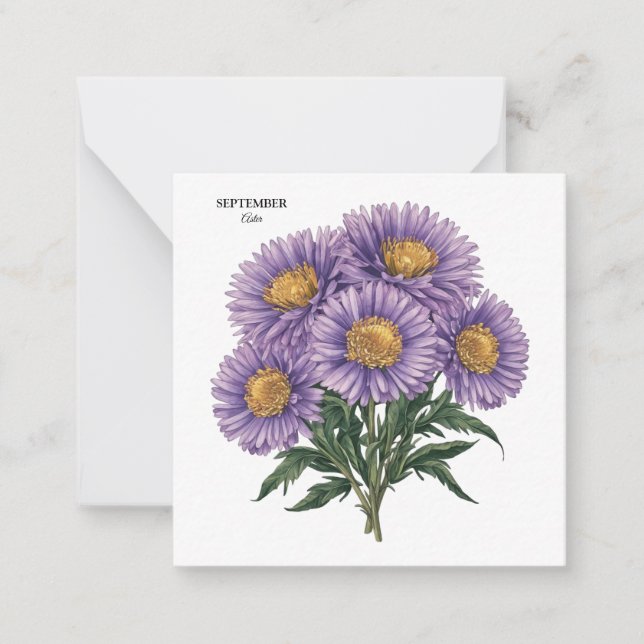 September Aster Birth Monat Custom Floral Art Mitteilungskarte (Vorderseite)