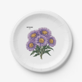 September Aster Birth Monat Custom Floral Art Pappteller
