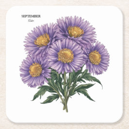 September Aster Birth Monat Custom Floral Art Rechteckiger Pappuntersetzer