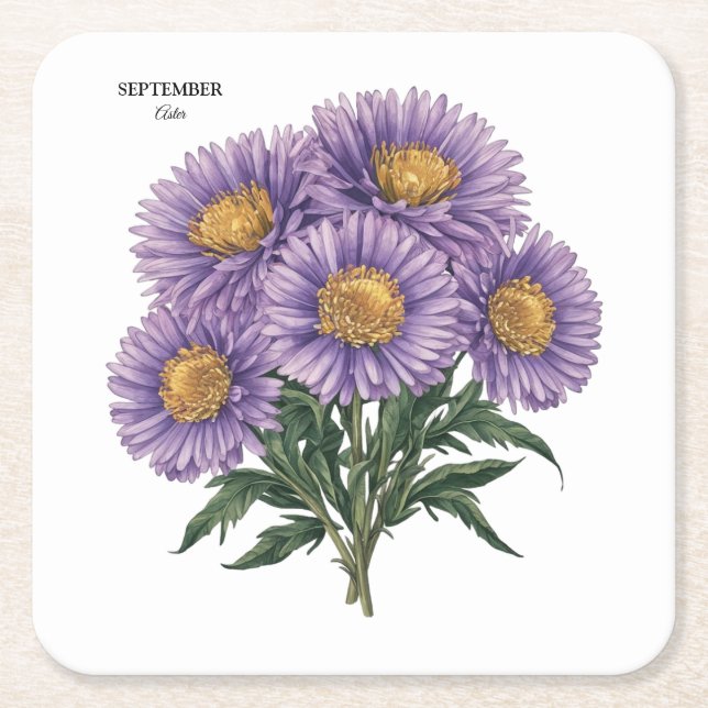 September Aster Birth Monat Custom Floral Art Rechteckiger Pappuntersetzer (Vorderseite)