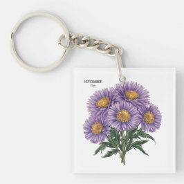 September Aster Birth Monat Custom Floral Art Schlüsselanhänger