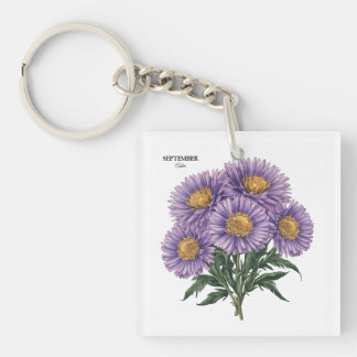 September Aster Birth Monat Custom Floral Art Schlüsselanhänger