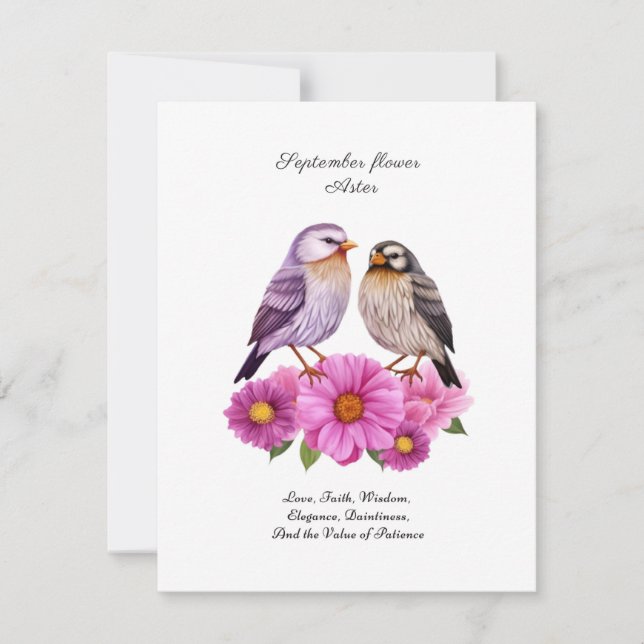 September-Aster-Blume mit Birds Birth-Geschenk (Vorderseite)