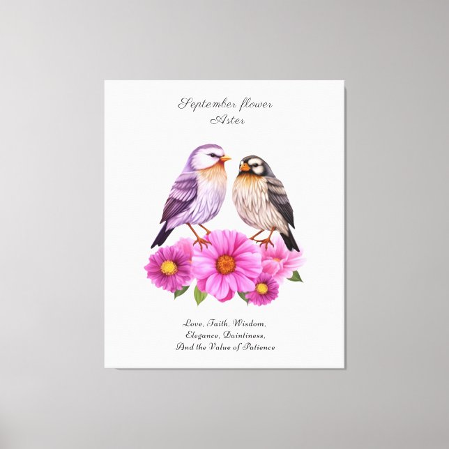September-Aster-Blume mit Birds Birth-Geschenk Leinwanddruck (Vorderseite)