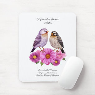 September-Aster-Blume mit Birds Birth-Geschenk Mousepad
