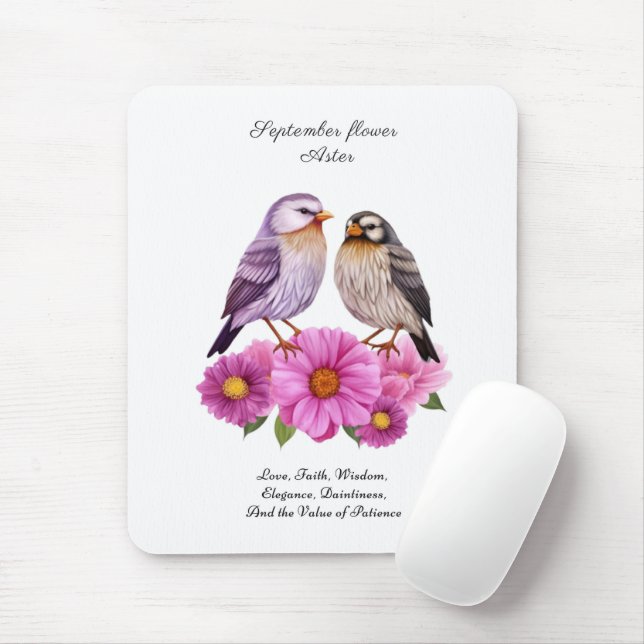 September-Aster-Blume mit Birds Birth-Geschenk Mousepad (Mit Mouse)