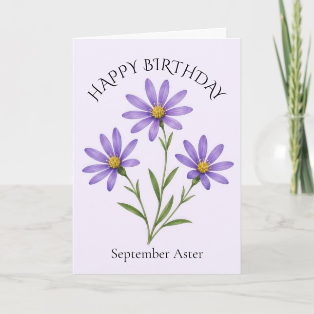 September Aster Geburtstag Karte (Vorderseite)