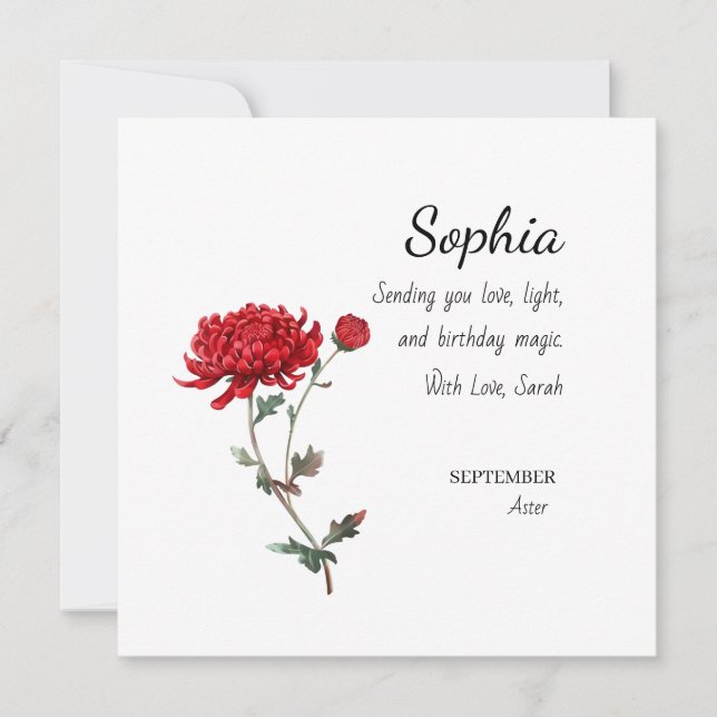 September Aster Personalized Birthday Karte (Vorderseite)