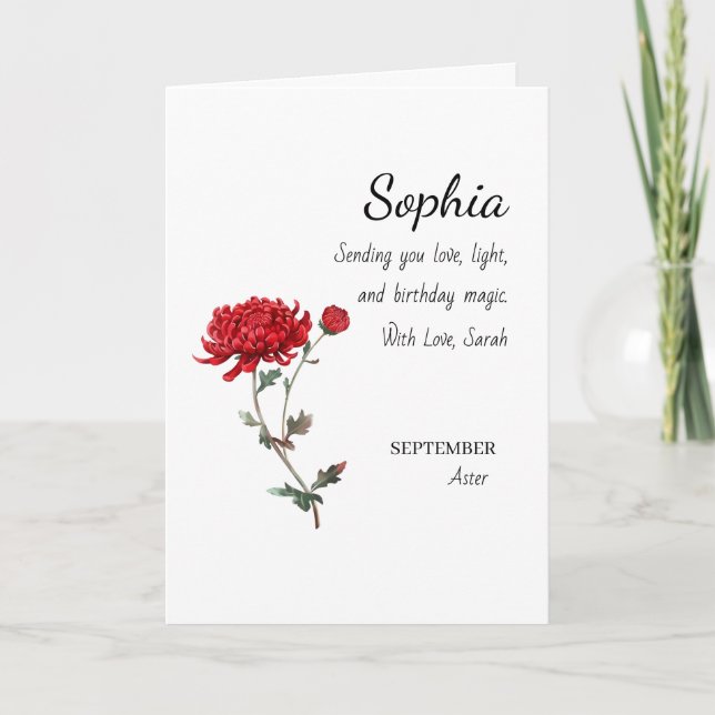 September Aster Personalized Birthday Karte (Vorderseite)
