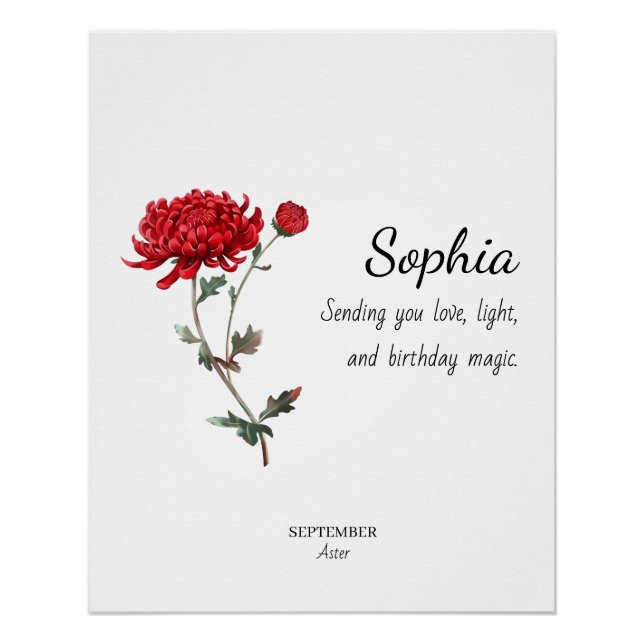 September Aster Personalized Birthday Poster (Vorderseite)