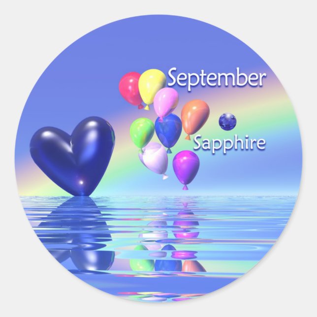 September Birthday Sapphire Heart Runder Aufkleber (Vorderseite)