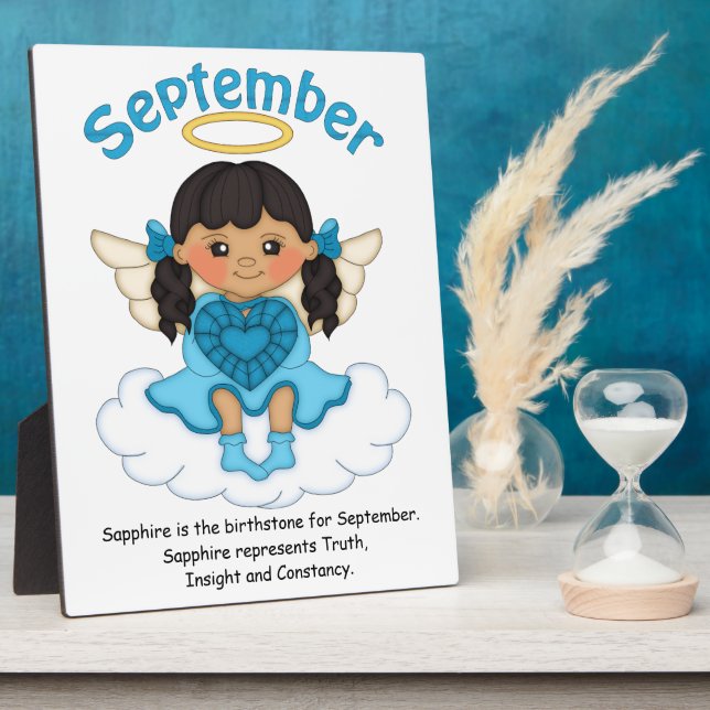 September Birthstone Angel Black Plaque Fotoplatte (Seite)