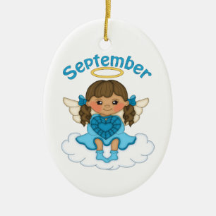 September Birthstone Angel Brünett Keramikornament
