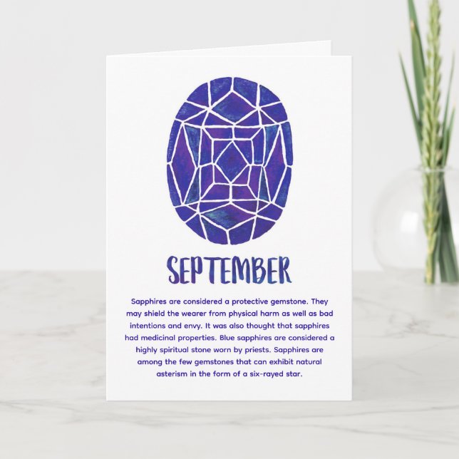 September Birthstone Sapphire Birthday Watercolor Karte (Vorderseite)