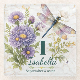 September-Geburtsblume Aster & Libelle Glasuntersetzer