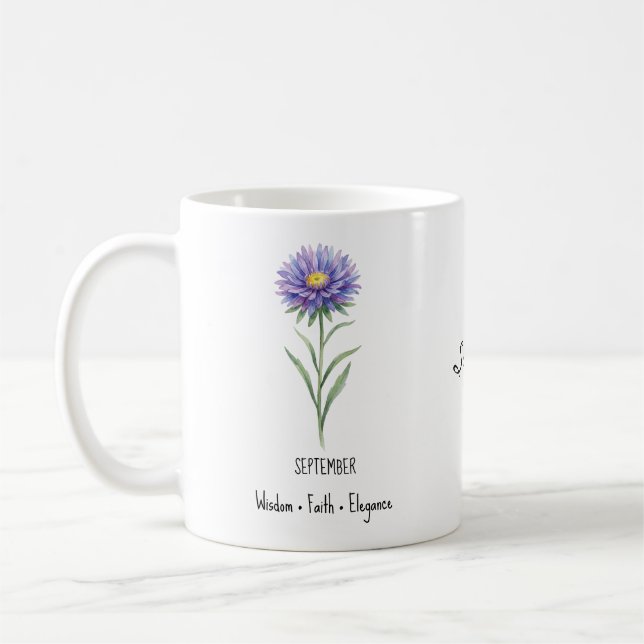 September-Geburtsblumen-Tasse – Aster Kaffeetasse (Links)