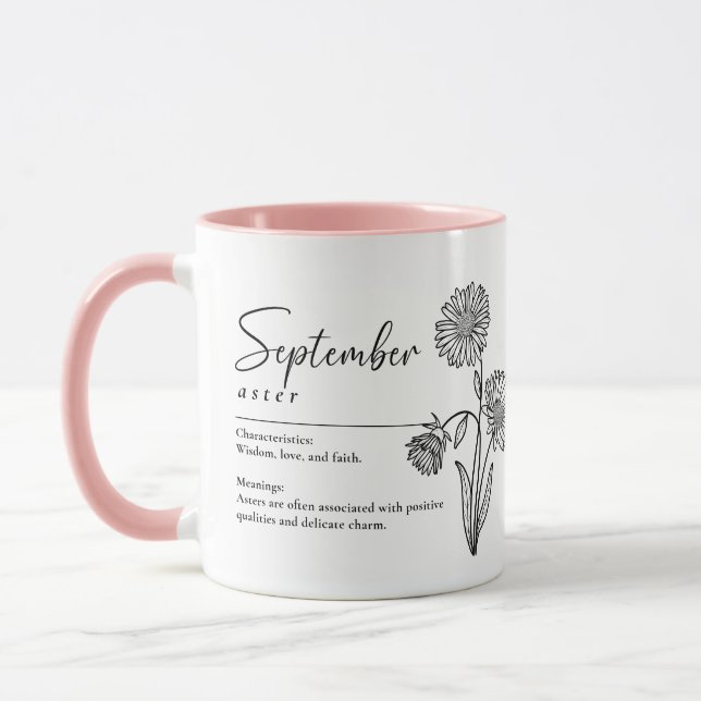 September Geburtsmonat Blume Aster Minimalistisch Tasse (Links)