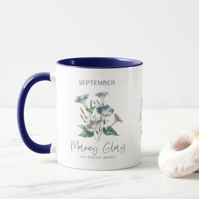 September Geburtsmonat Blume Morning Glory Geschen Tasse (Mit Donut)
