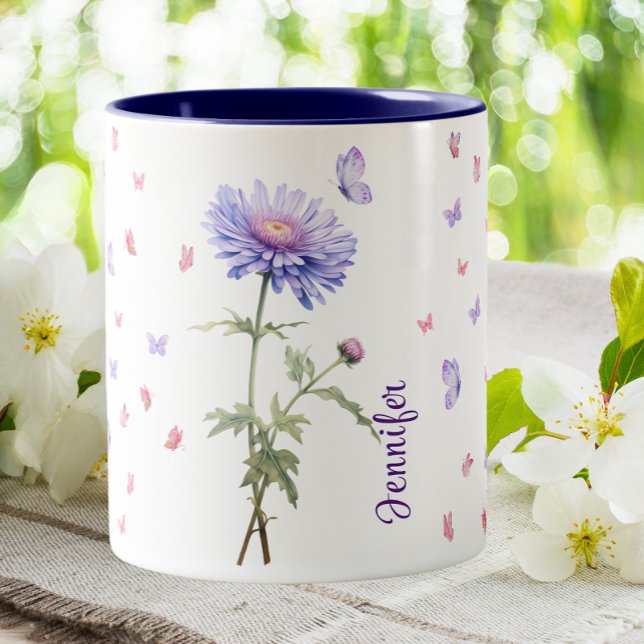 September Geburtstag Aster Geburtstag Monat Blume  Zweifarbige Tasse (Von Creator hochgeladen)