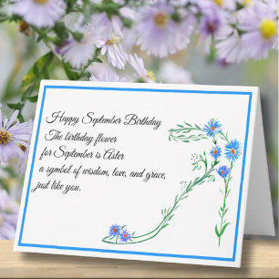 September Geburtstag Monat Blume Blue Aster Karte