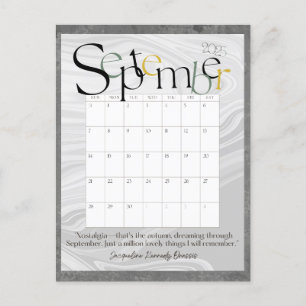September Gray Modern Monthly Calendar 2025 Postkarte