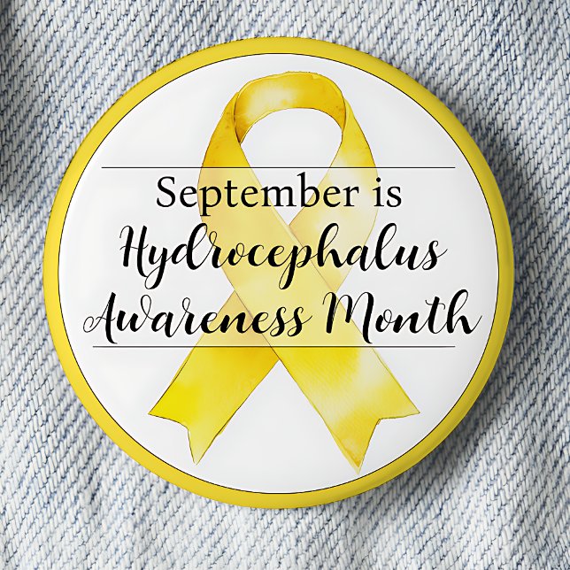September Hydrocephalus Awareness Montag, Band Button (September is Hydrocephalus Awareness Month pinback button.  Yellow awareness ribbon.)
