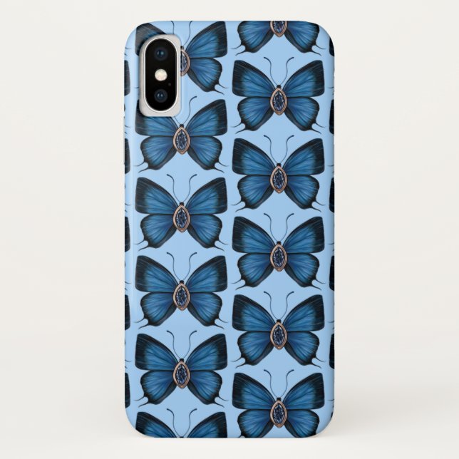 September Sapphire Blue Butterfly Design Case-Mate iPhone Hülle (Rückseite)