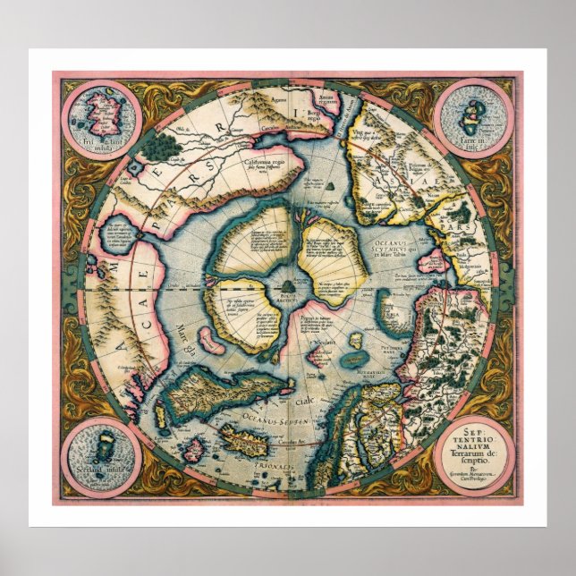 Septentrionalium terrarum description, map of the  poster (Vorne)