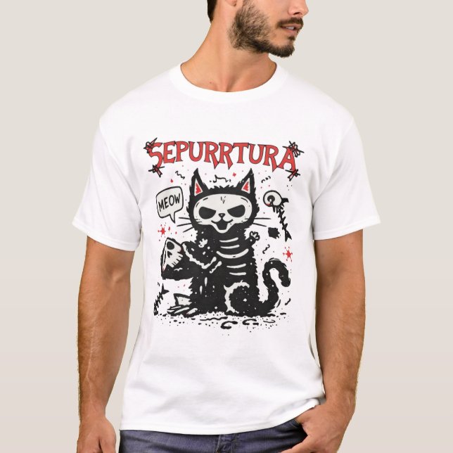 Sepurrtura Heavy Metal Cat Illustration T-Shirt (Vorderseite)