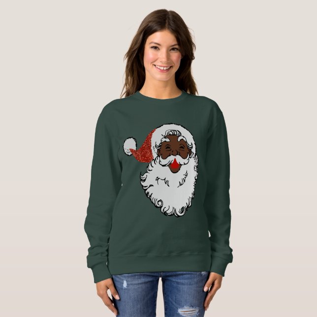 Sequenzen Black Santa Claus Frauen Sweatshirt (Vorne ganz)