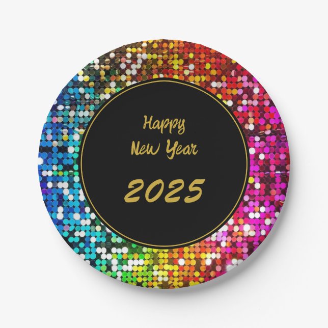 Sequenzen Custom New Year Gold Black Pappteller (Vorderseite)
