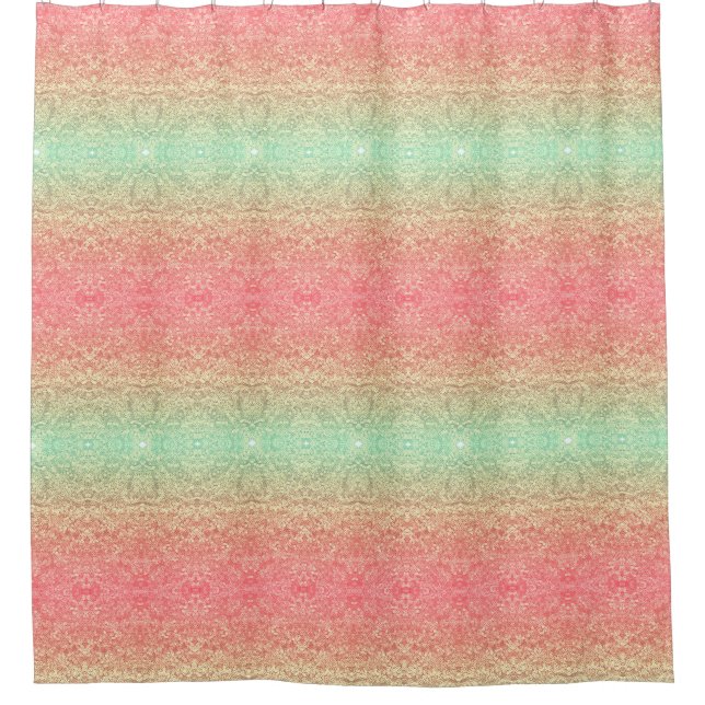 Sequenzer Spitzenmuster ombre rosa goldgrün Duschvorhang (Vorderseite)
