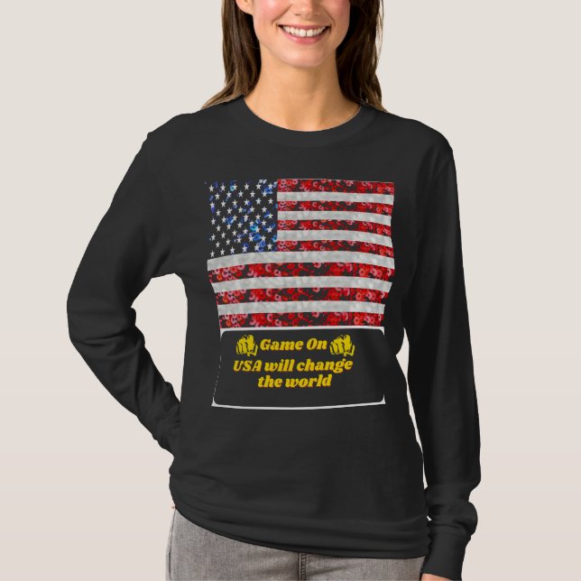 Sequin American Flag T - Shirt USA (Vorderseite)
