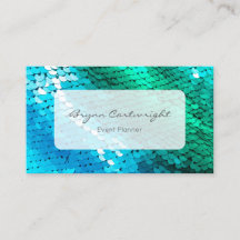 Sequin Business Card Blue Green Meraid