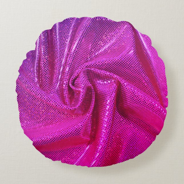 Sequin-Funkel-Glitzer sieht rosa Fuschia aus Rundes Kissen (Vorderseite)