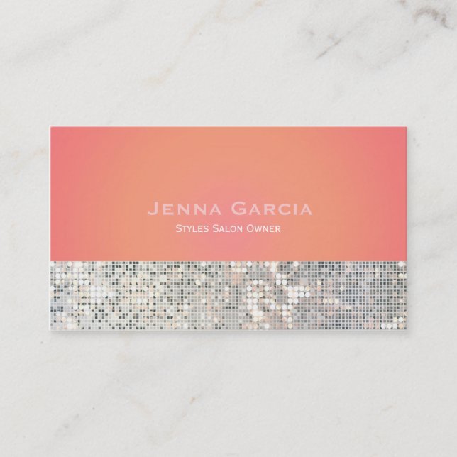 Sequin Glam Sunset Orange Pink Business Card Visitenkarte (Vorderseite)