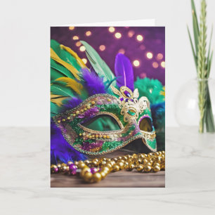 Sequin Mardi Gras Mask Birthday Karte