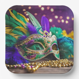 Sequin Mardi Gras Maske mit Perlen Pappteller
