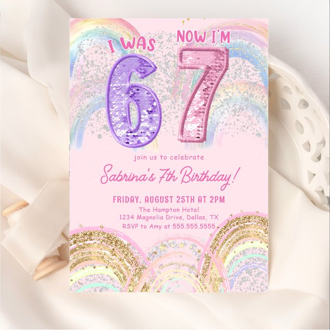Sequin Rainbow Six Seven 67 Birthday Invitation Einladung (Von Creator hochgeladen)