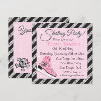 Sequin Skull Ice Skaten-Party Einladungen