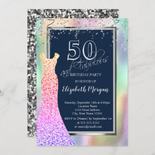 Sequins Dress Rainbow Holographic 50. Geburtstag Einladung