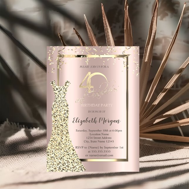 Sequins Dress Rose Gold 40th Birthday Einladung (Von Creator hochgeladen)
