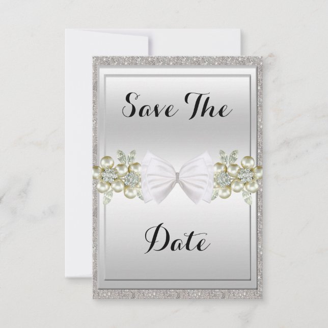 Sequins & Floral Gemes Glitzer Bow Save the Date (Vorderseite)